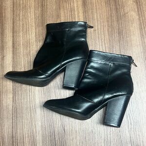 Black leather heel boots